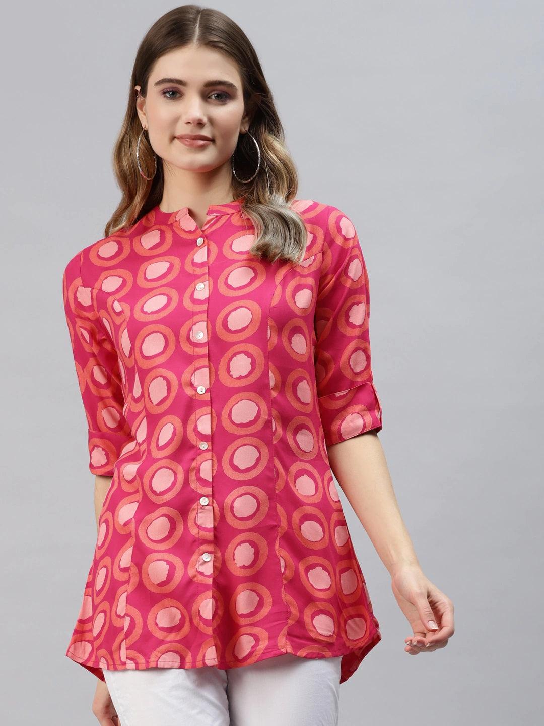 Divena Pink Rayon Shirt Style Top - divena world-Mohi