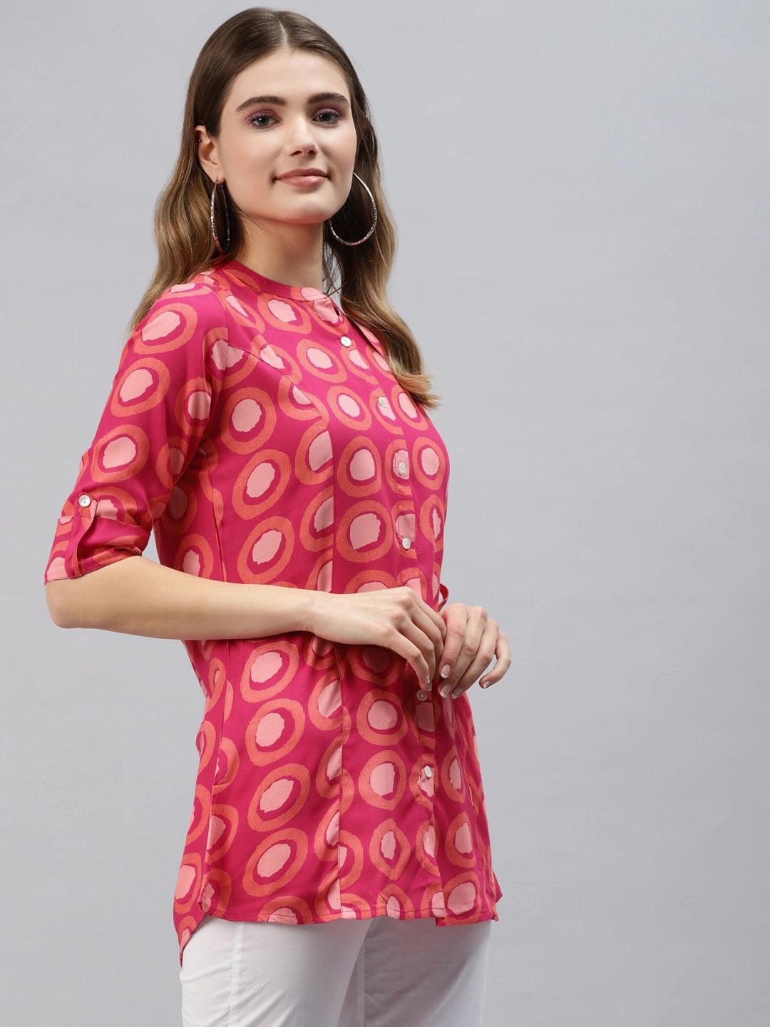 Divena Pink Rayon Shirt Style Top - divena world-Mohi