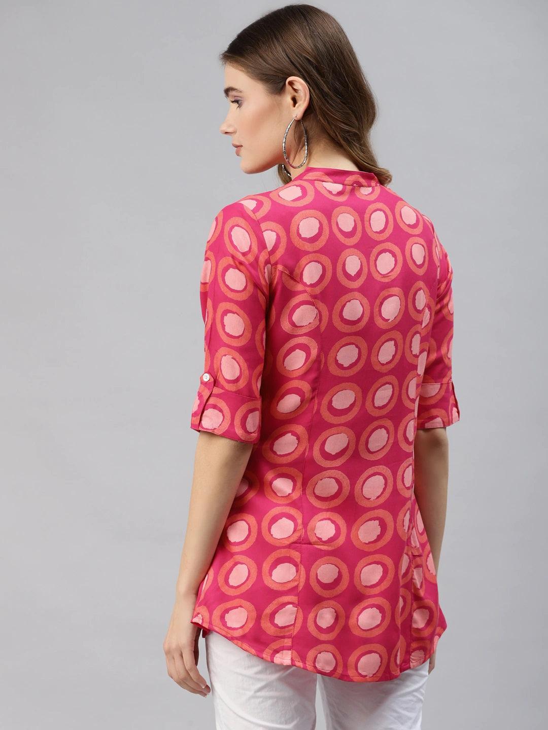 Divena Pink Rayon Shirt Style Top - divena world-Mohi