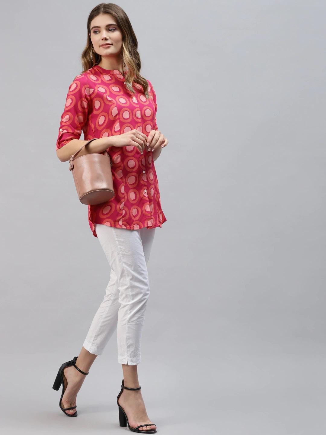 Divena Pink Rayon Shirt Style Top - divena world-Mohi