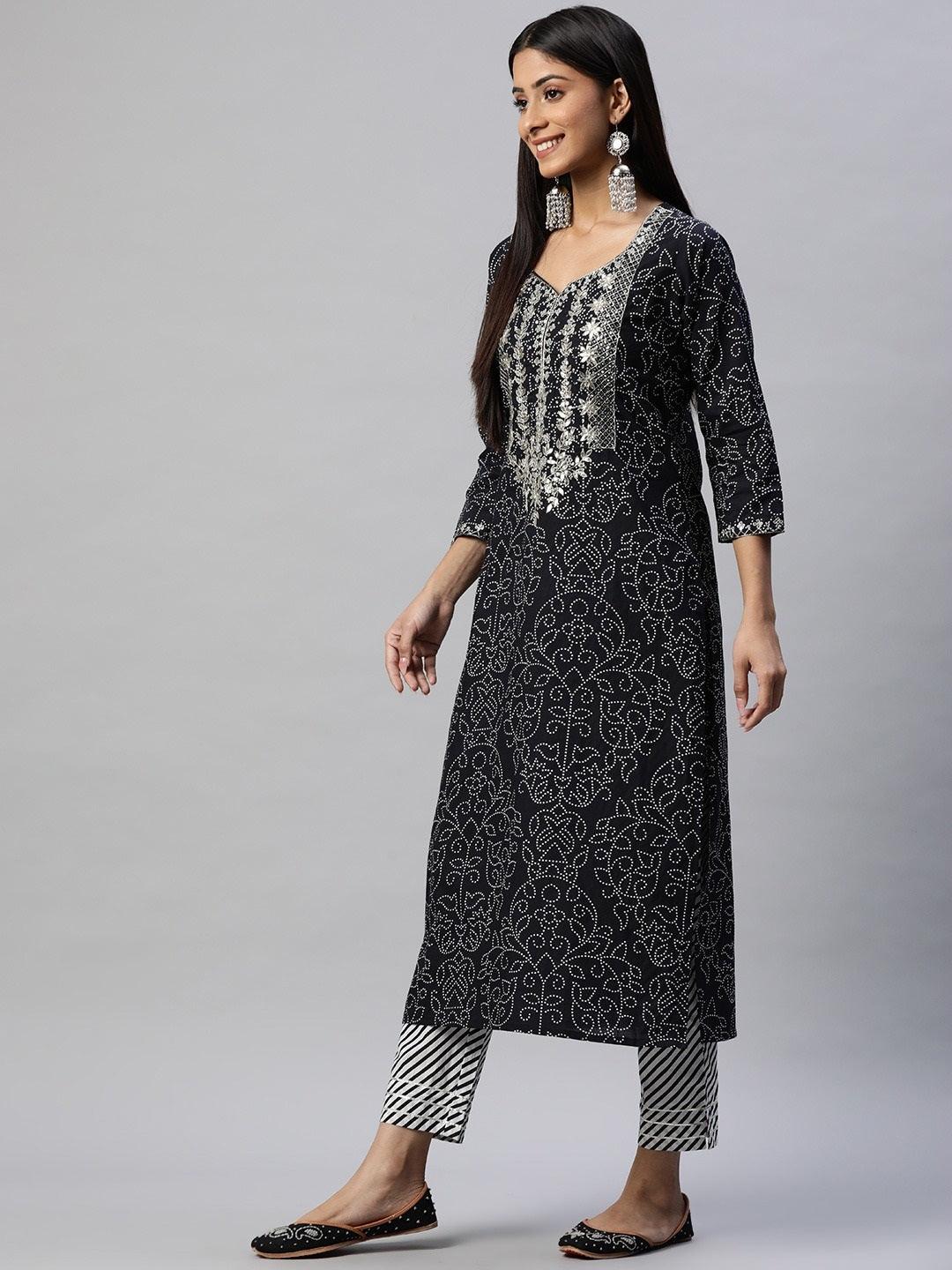 Divena Black and White Cotton Kurta Pant Set With Dupatta - divena world-Mohi