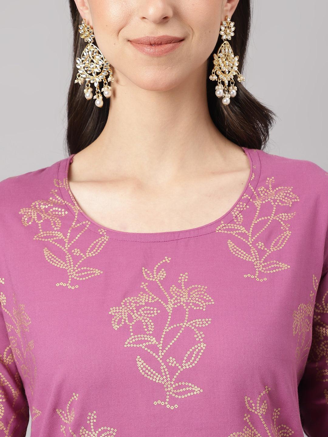 Divena Purple Foil Print Cotton Sharara Set with Dupatta - divena world-Mohi