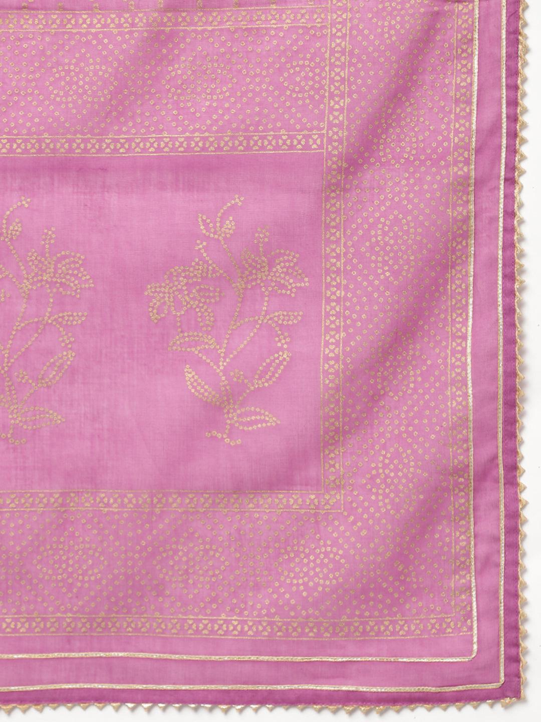 Divena Purple Foil Print Cotton Sharara Set with Dupatta - divena world-Mohi