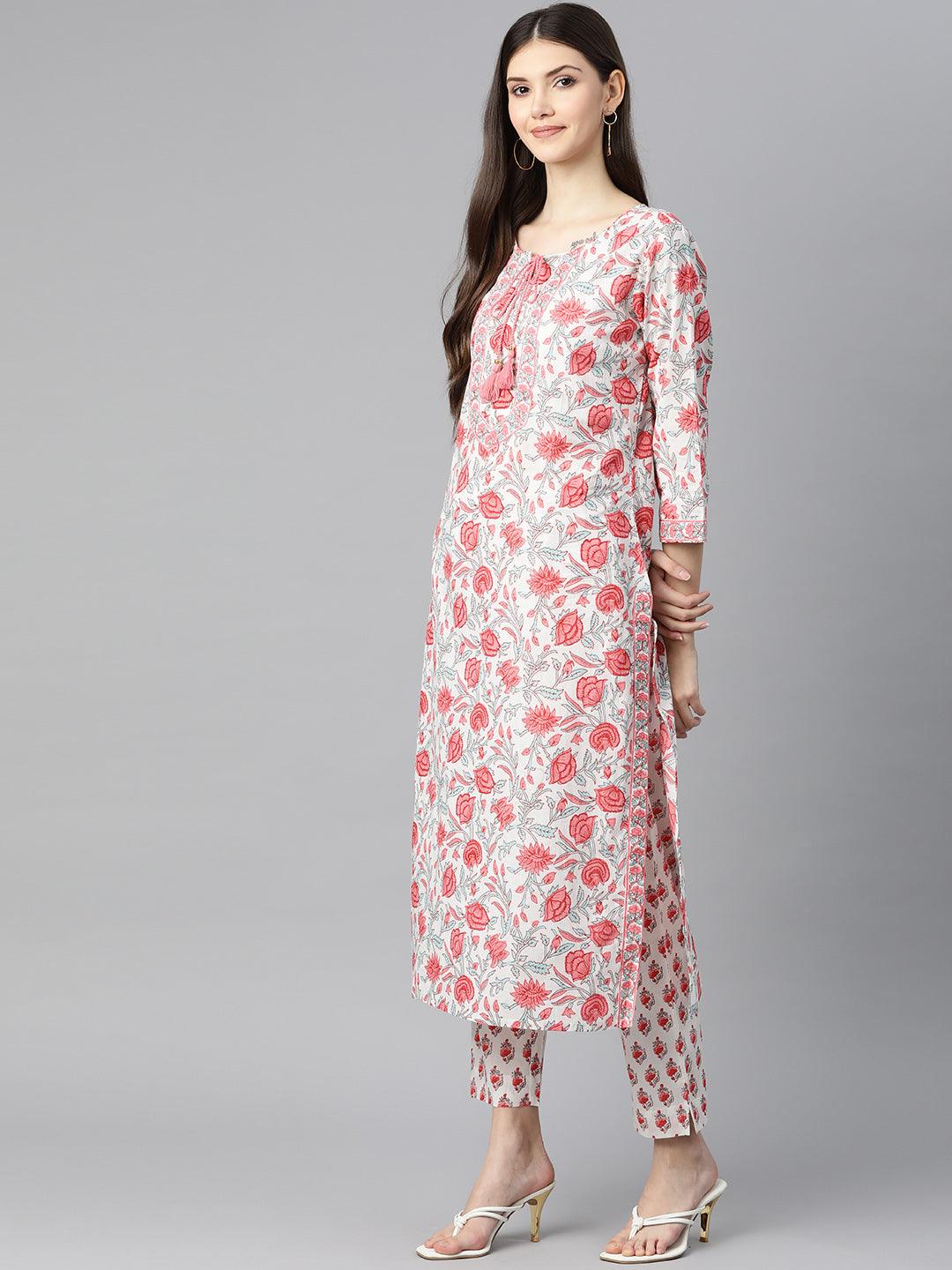 Divena White Floral Printed Kurta Pant Set with Dupatta - divena world-Mohi