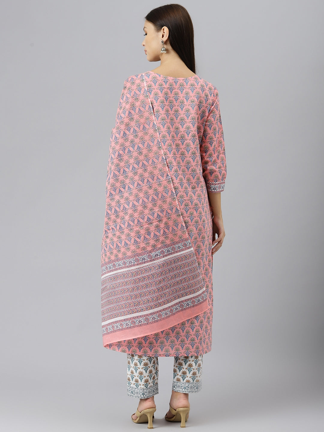 Women Pink Printed Gotta Patti Pure Cotton Kurta with Trousers & Dupatta