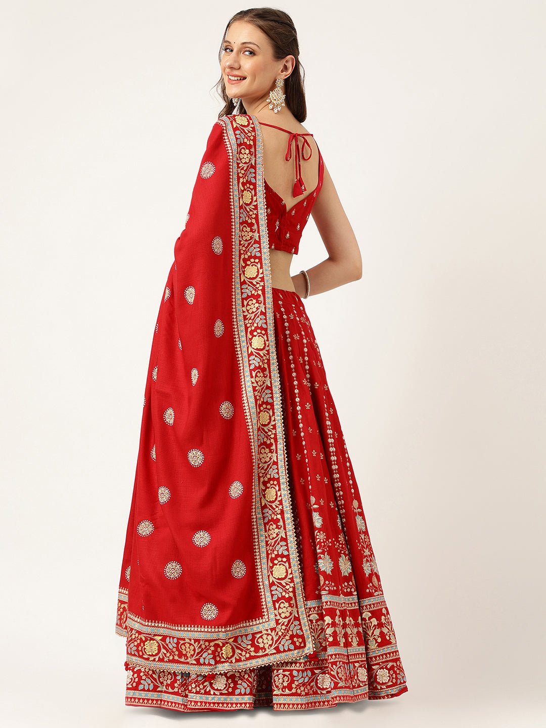 Ethnic Motifs Printed Maroon Lehenga & Blouse With Dupatta