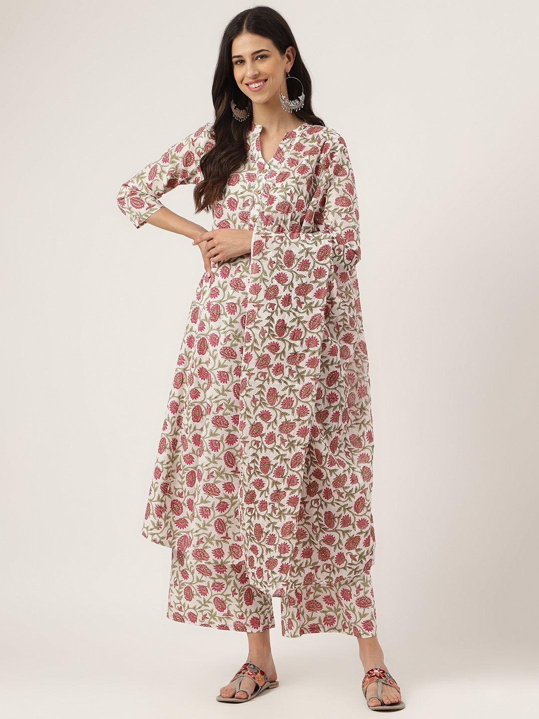 Divena White Floral Printed Anarkali Kurta Palazoo Sets - divena world-Mohi