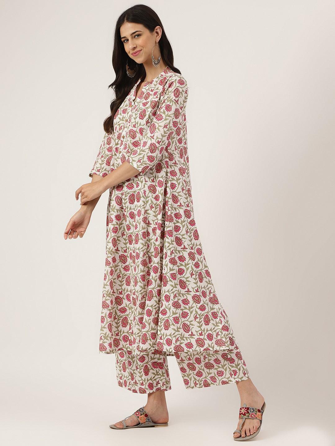 Divena White Floral Printed Anarkali Kurta Palazoo Sets - divena world-Mohi