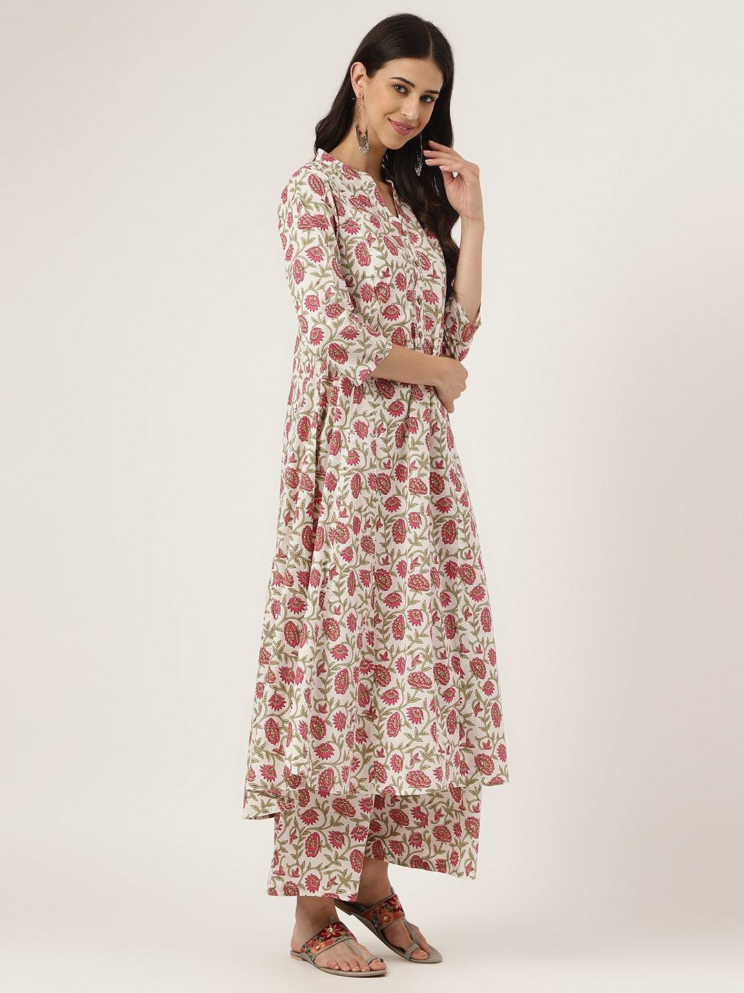 Divena White Floral Printed Anarkali Kurta Palazoo Sets - divena world-Mohi