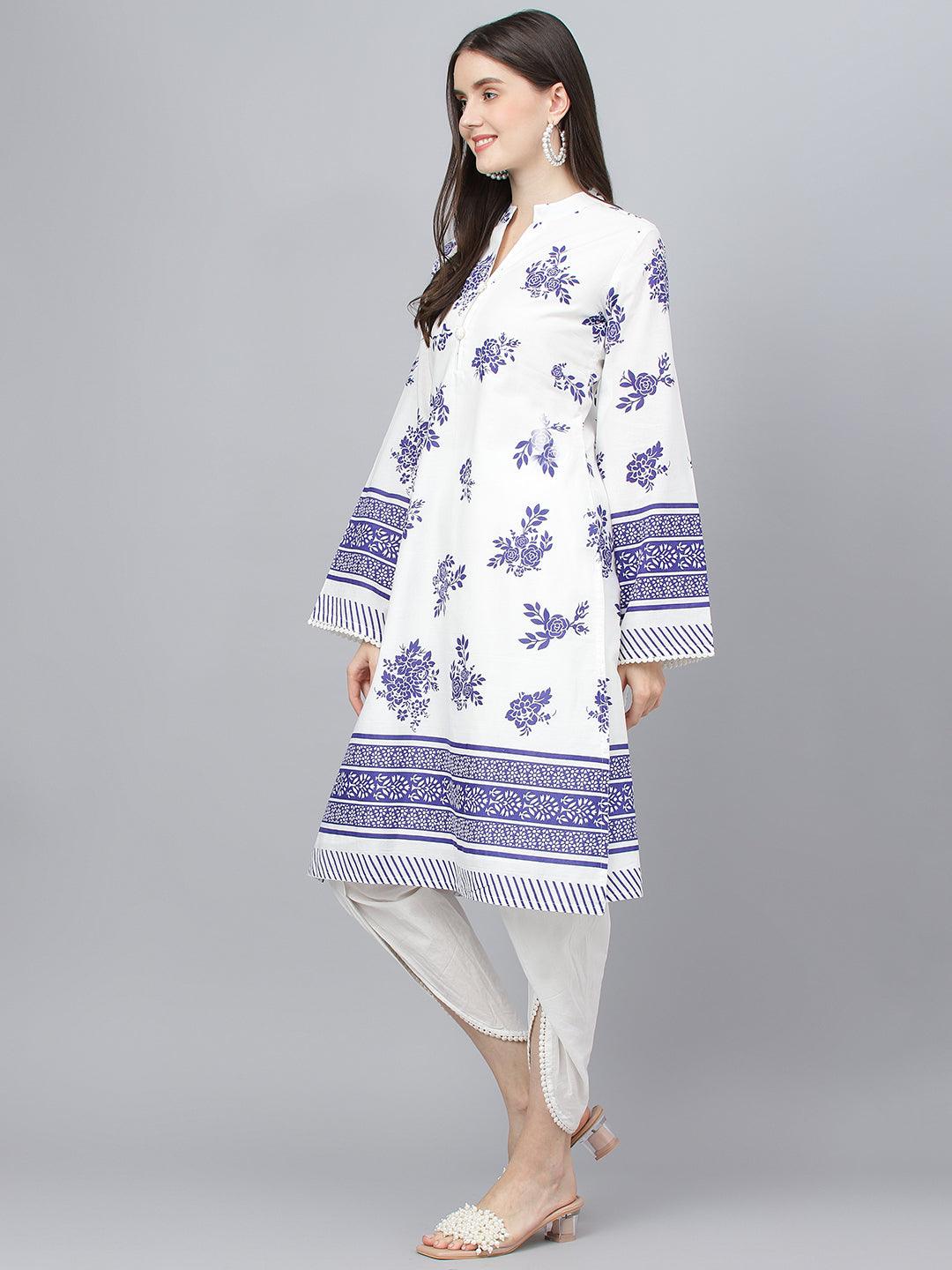 Divena White Floral Printed Straight Kurta With tulip pant - divena world-Mohi