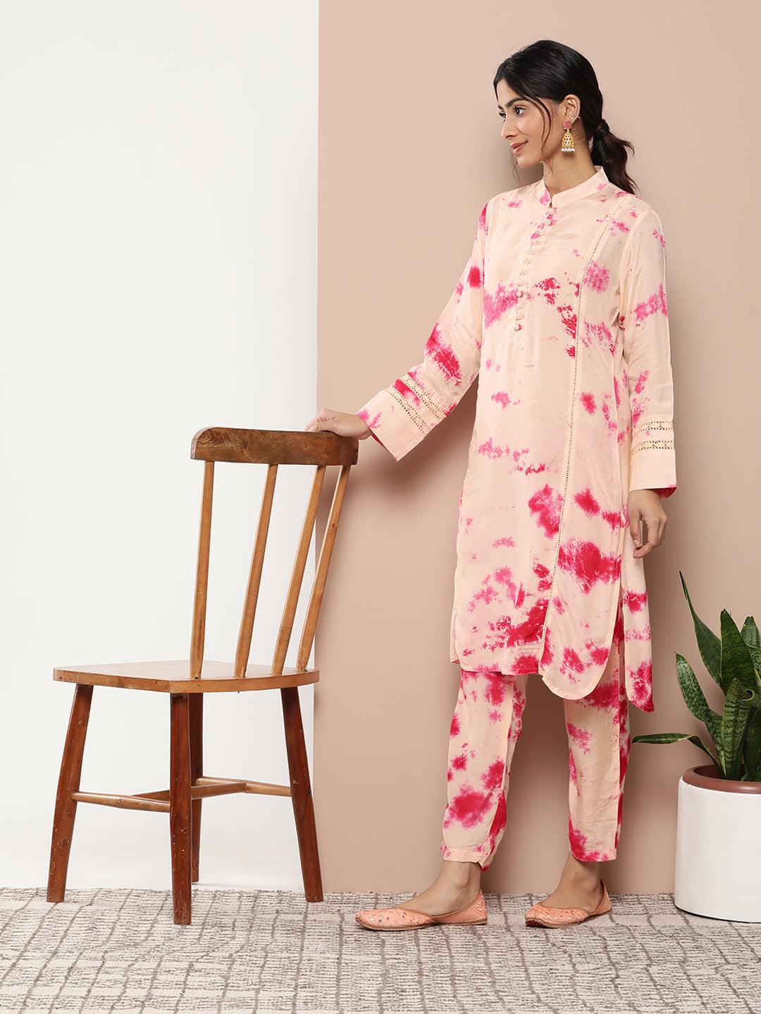 Divena Muslin Tie and dye Printed Kurta Pant Set with Organza Dupatta - divena world-Mohi