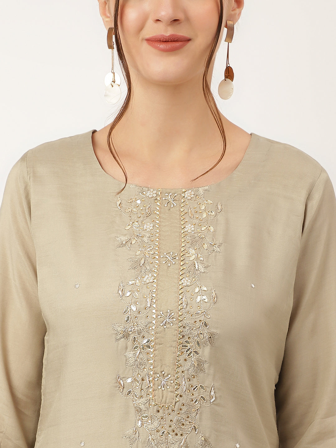 Green Embroidered Chanderi  Kurta, Trouser and Dupatta