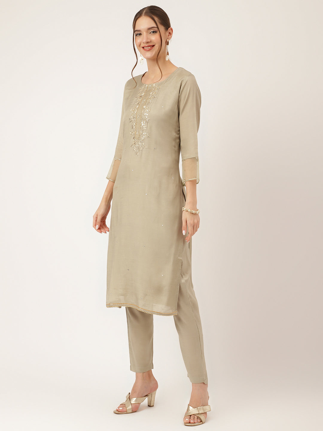 Green Embroidered Chanderi  Kurta, Trouser and Dupatta