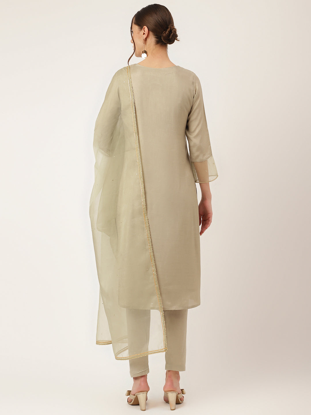 Green Embroidered Chanderi  Kurta, Trouser and Dupatta