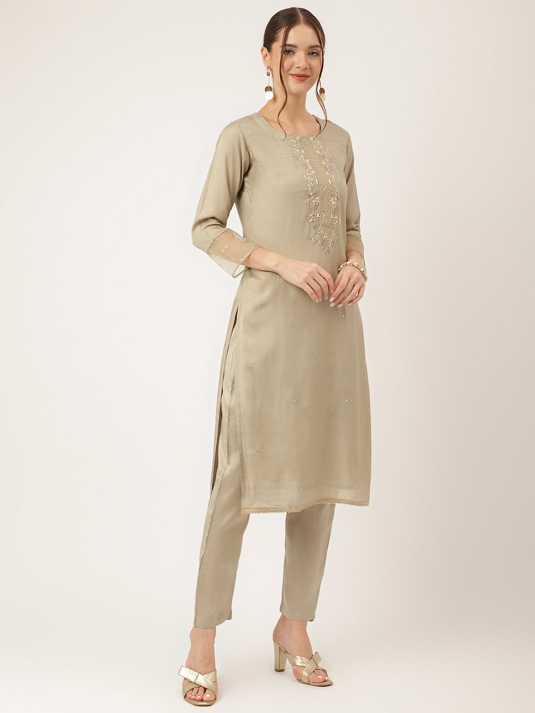 Green Embroidered Chanderi  Kurta, Trouser and Dupatta