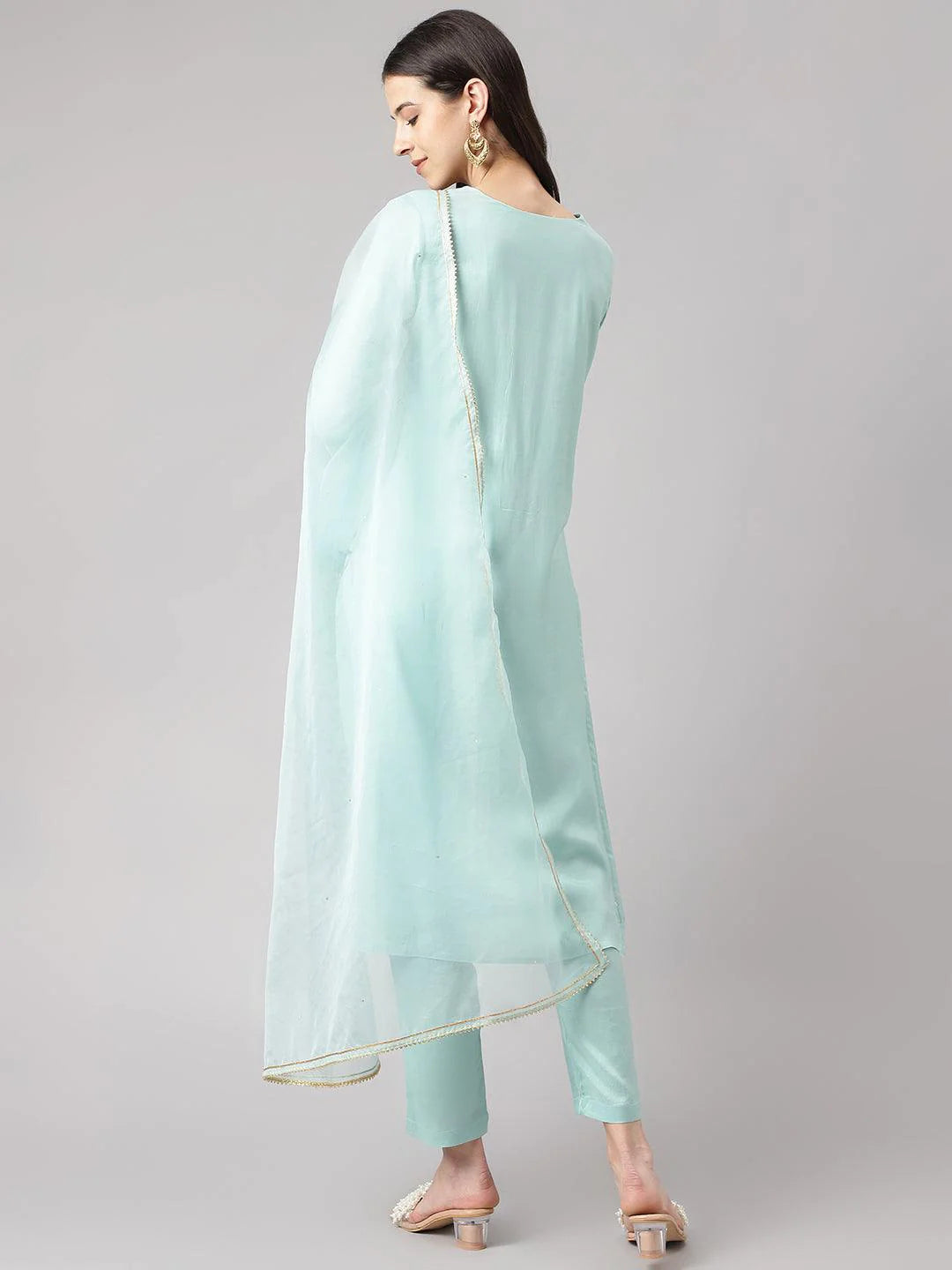 Sea Green Muslin Embroidery Kurta Set