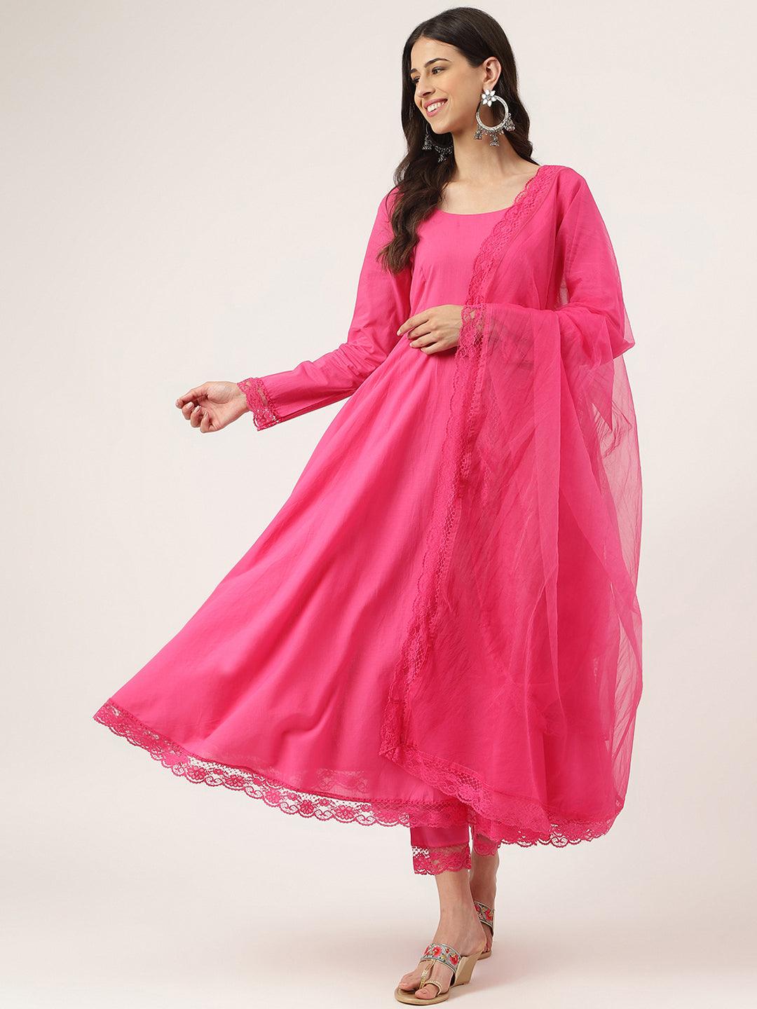 Divena Pink Solid Anarkali Kurta Pant set with Dupatta - divena world-Mohi