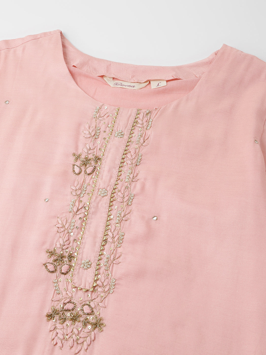 Baby Pink Embroidered Chanderi  Kurta, Trouser With Dupatta