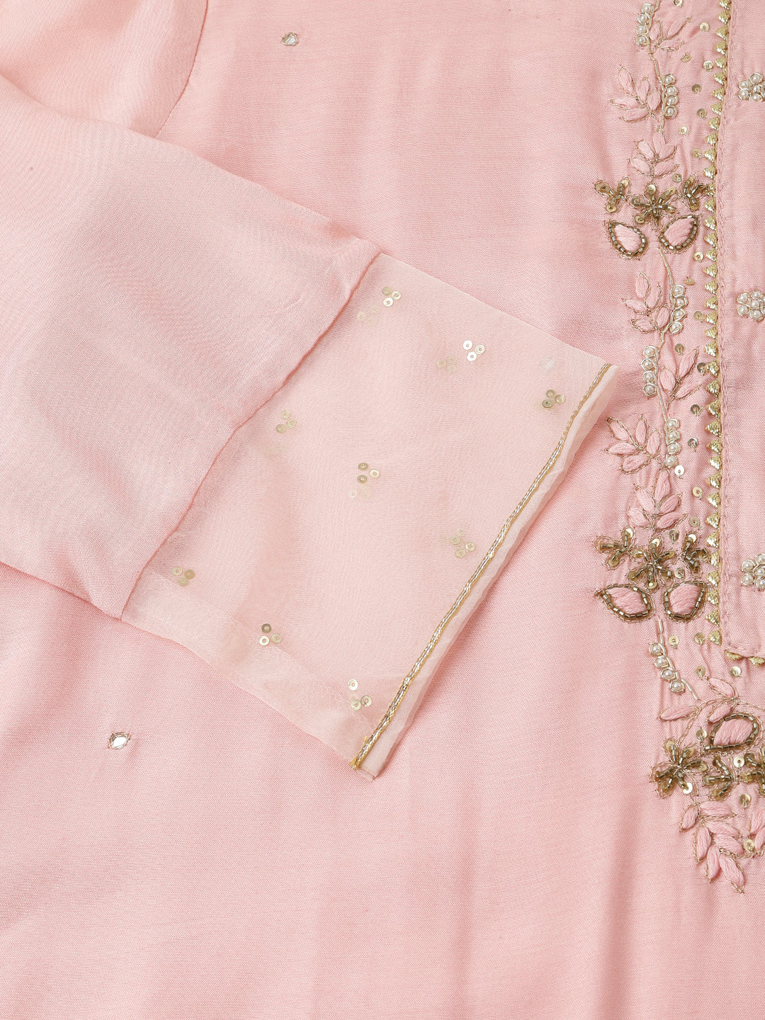 Baby Pink Embroidered Chanderi  Kurta, Trouser With Dupatta