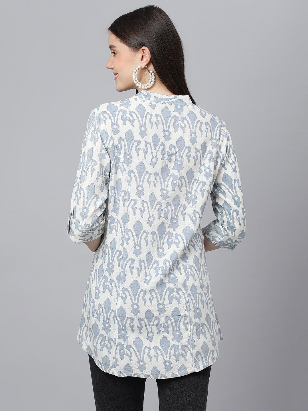 Divena Off white Abstract printed Rayon A-line Shirts Style Top - divena world-Mohi