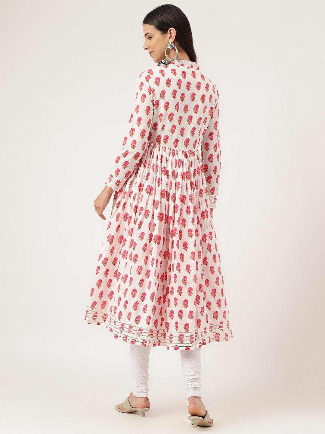 Divena White and Red Floral Printed Angarakha Kurta - divena world-Mohi