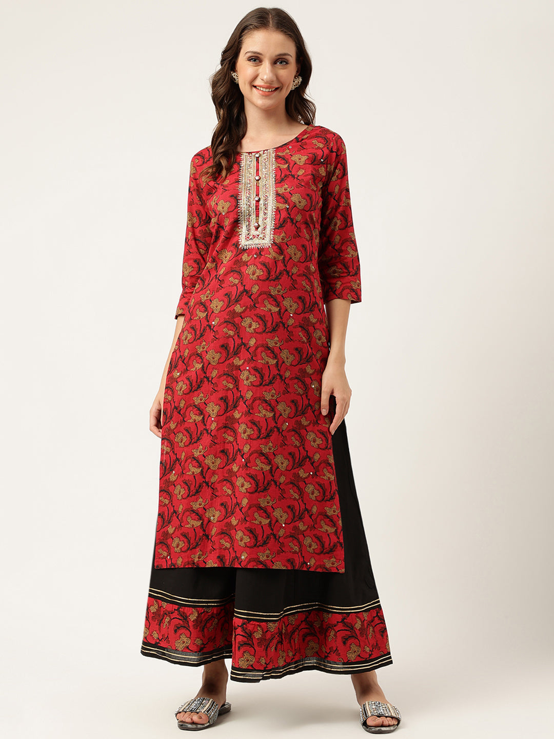 Floral Printed Cotton Kurta with Sharara Set