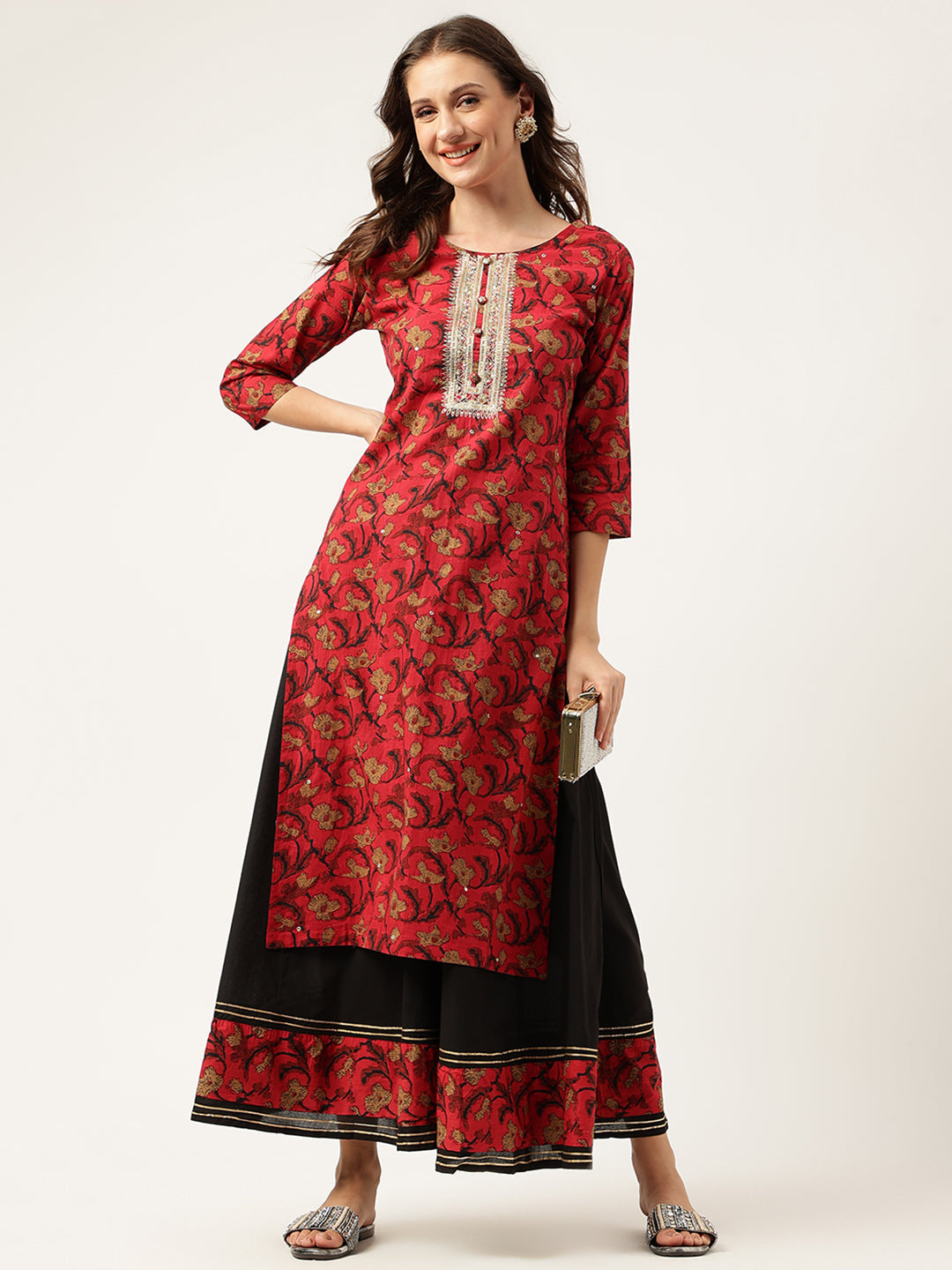 Floral Printed Cotton Kurta with Sharara Set