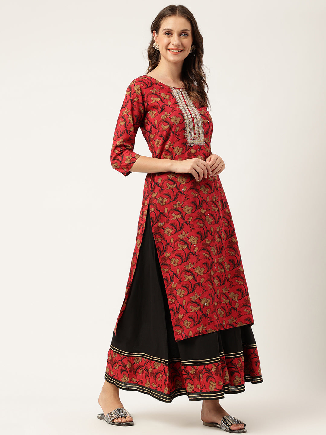 Floral Printed Cotton Kurta with Sharara Set