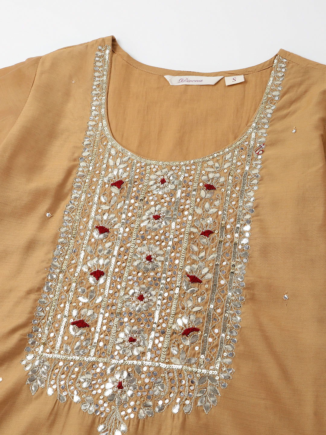 Brown Embroidered Chanderi  Kurta, Trouser With Dupatta