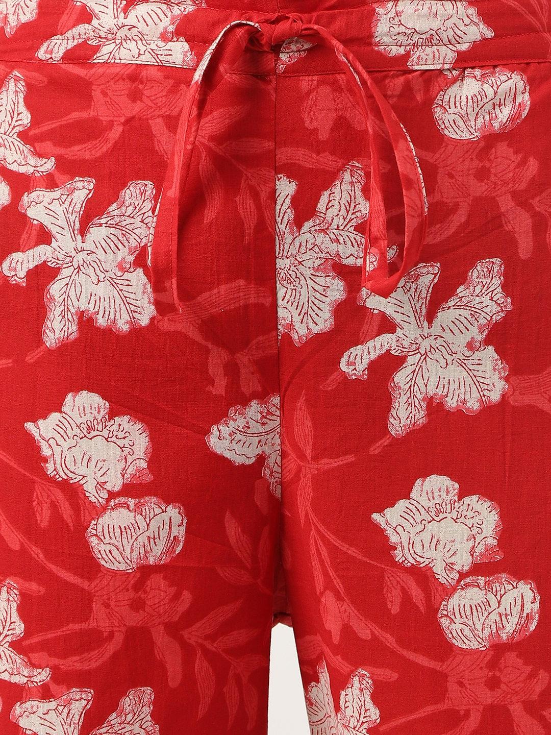 Divena Red Cotton Peplum Top Pant Co-ords Sets - divena world-Mohi