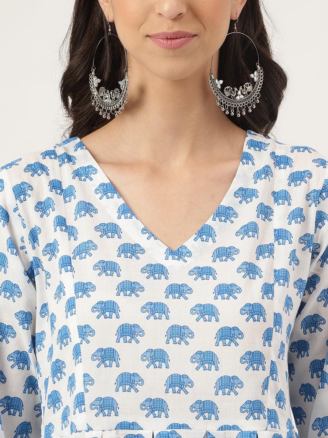 Divena White Animal Printed Cotton Peplum Top Pant Co-ords Sets - divena world-Mohi