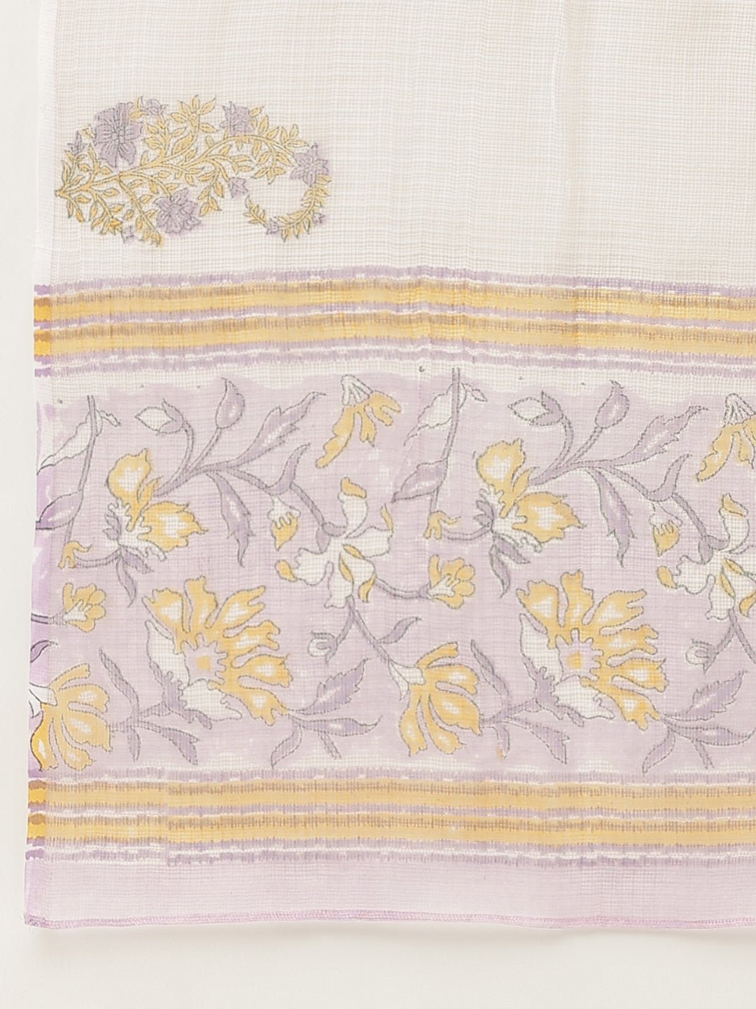 Lavender Hand Block Printed Cotton Kurta, Trouser with Kota Doria Dupatta Set