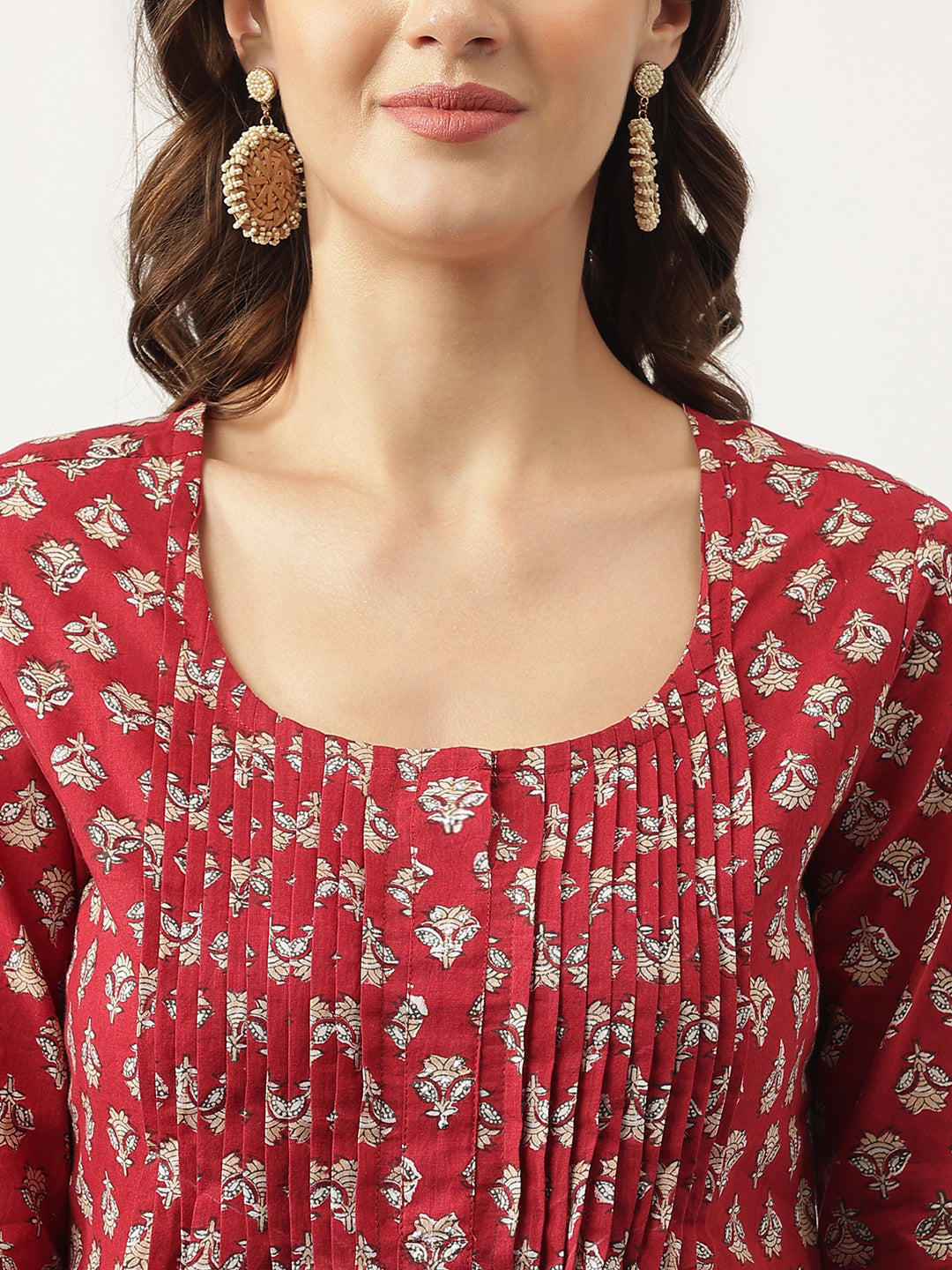 Maroon Floral Printed Cotton Peplum Top