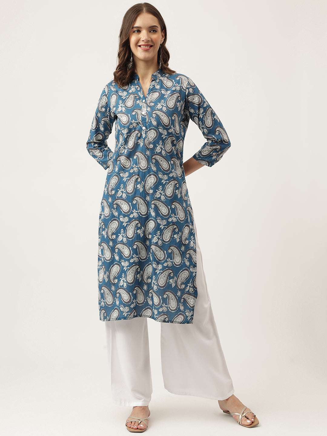 Paisley Print Straight Fit Cotton Kurta