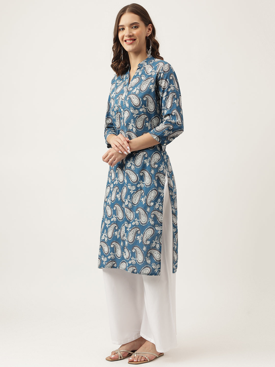 Paisley Print Straight Fit Cotton Kurta