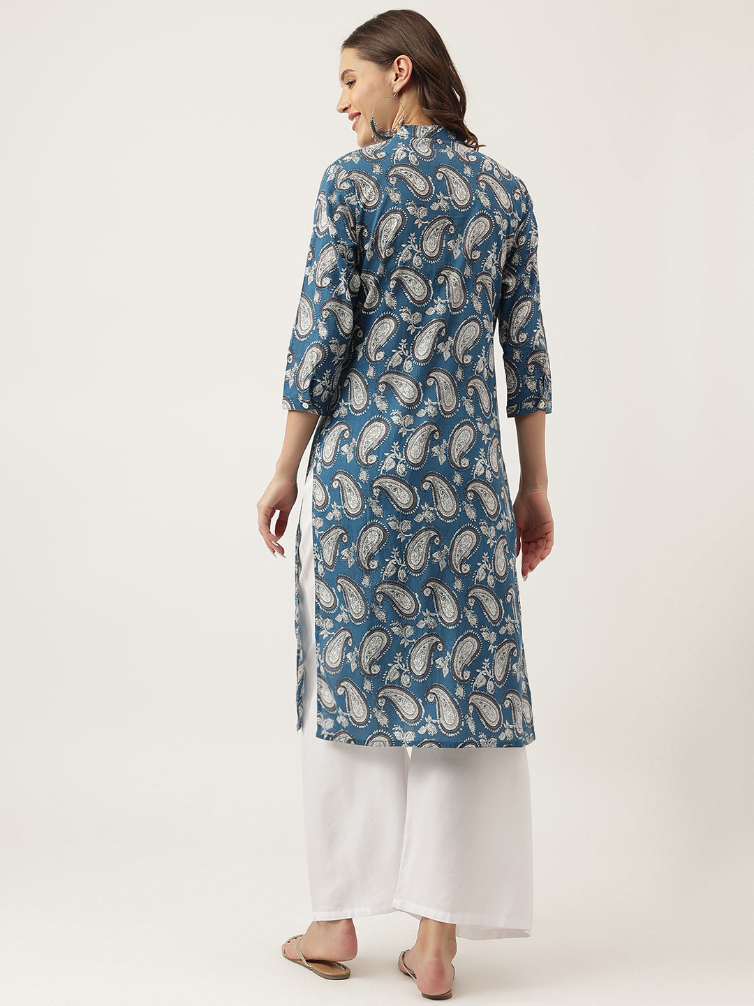 Paisley Print Straight Fit Cotton Kurta