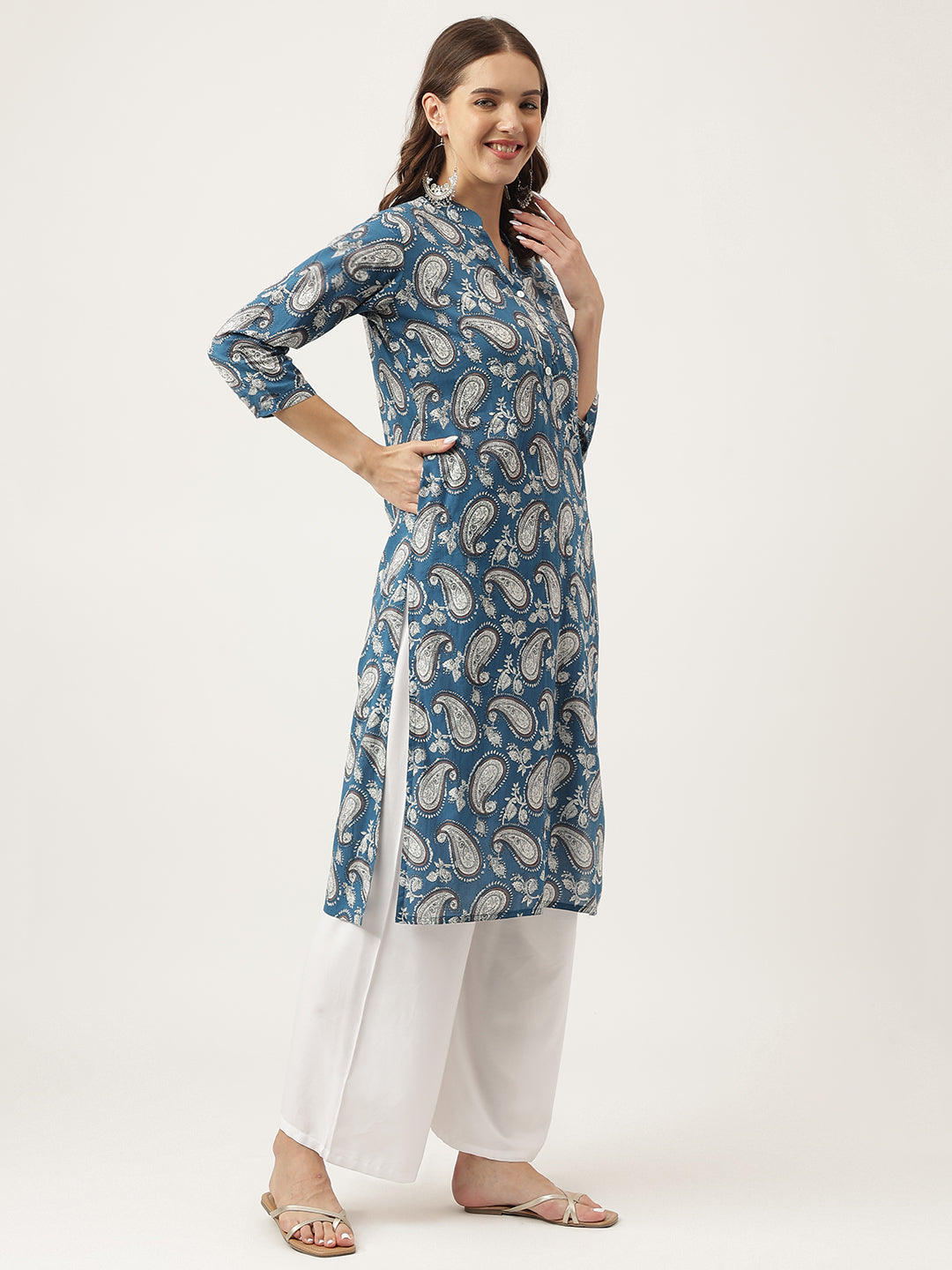 Paisley Print Straight Fit Cotton Kurta