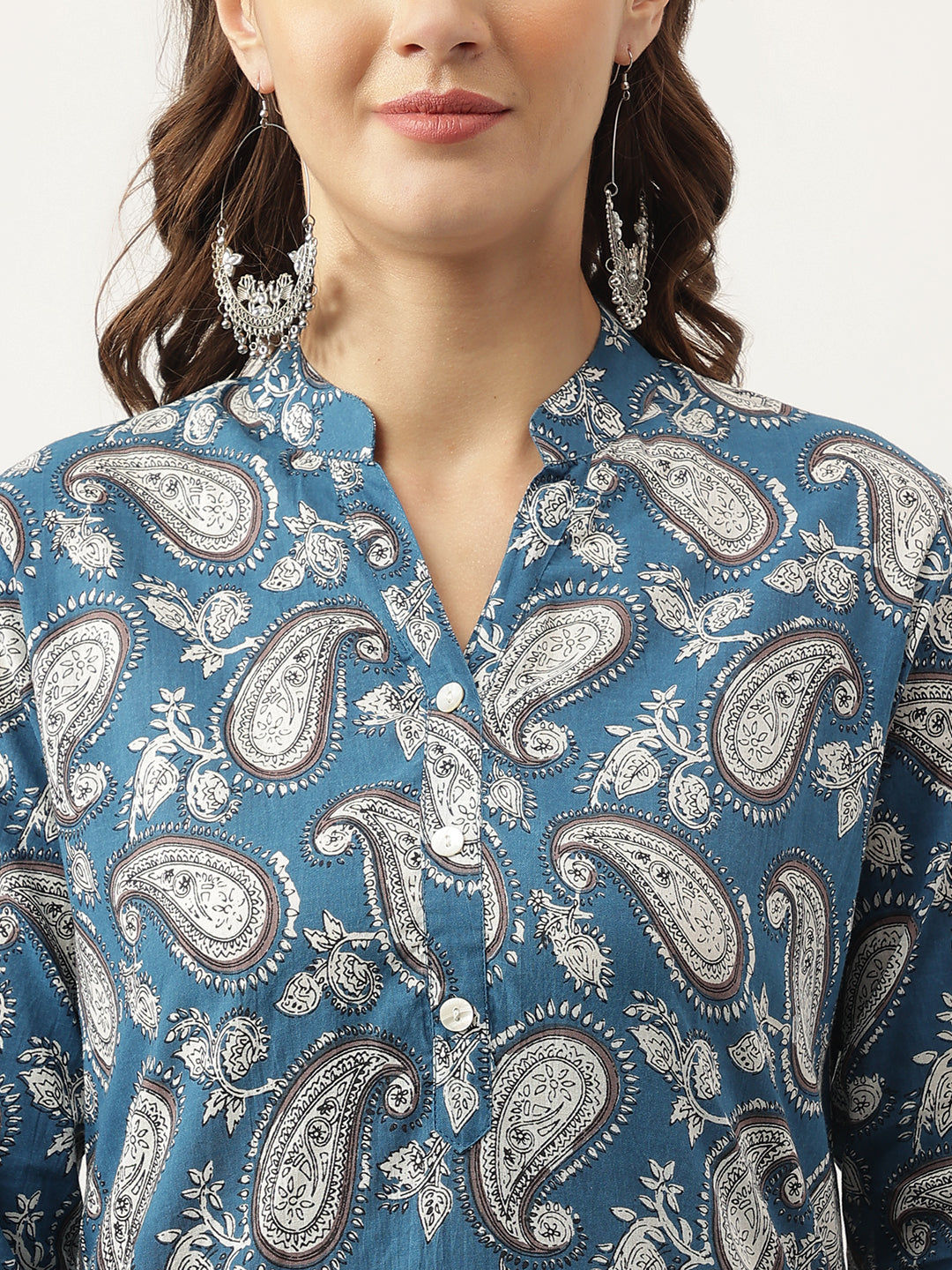 Paisley Print Straight Fit Cotton Kurta