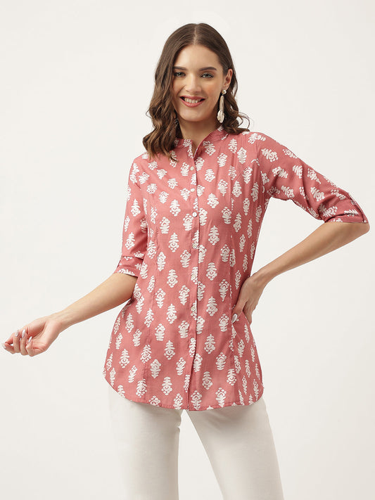 Peach Printed Modal Chanderi Top