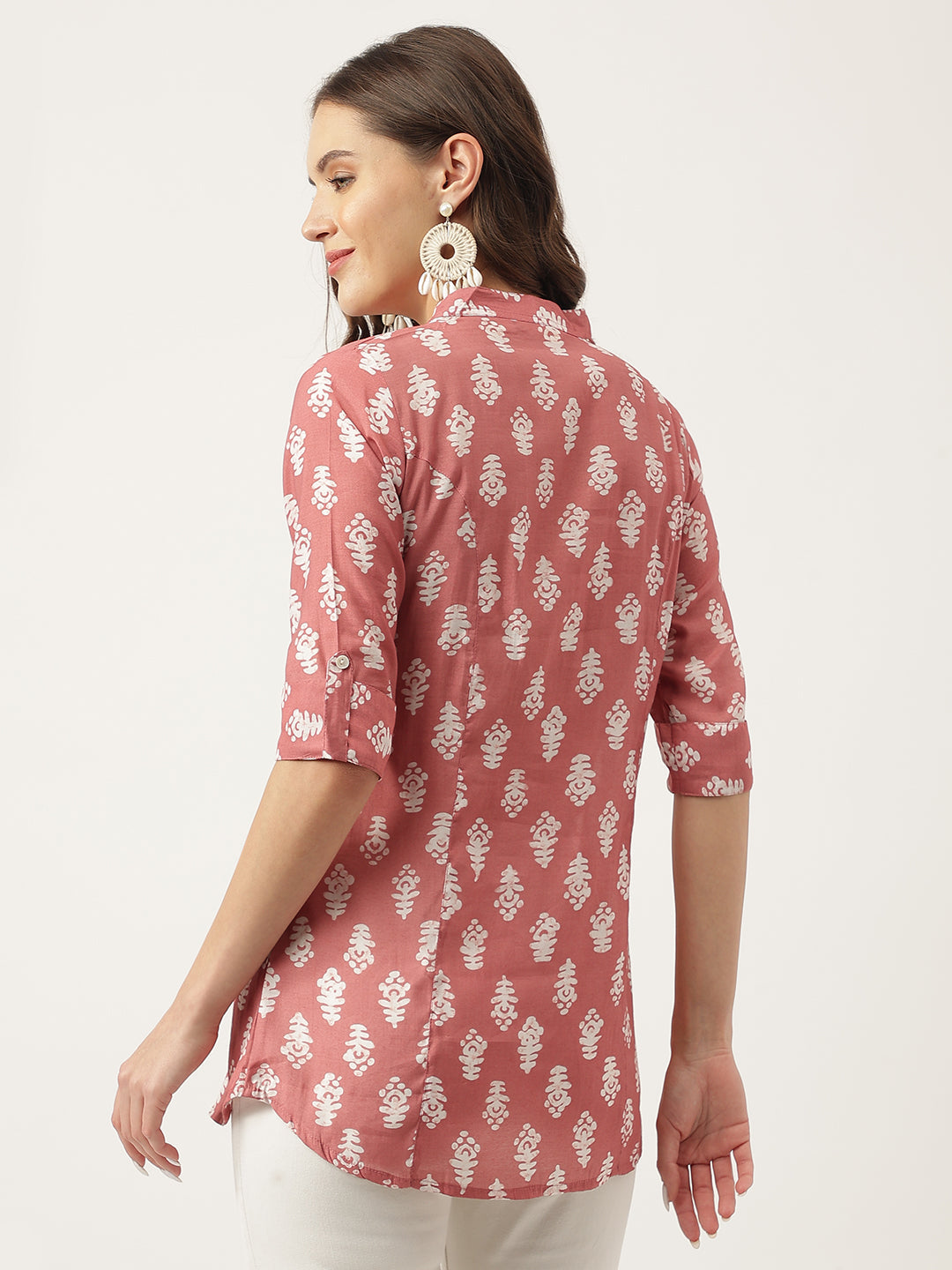 Peach Printed Modal Chanderi Top