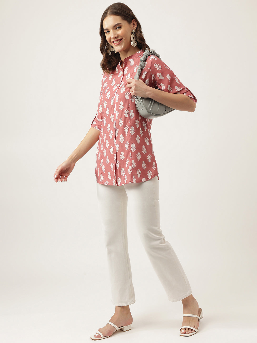 Peach Printed Modal Chanderi Top