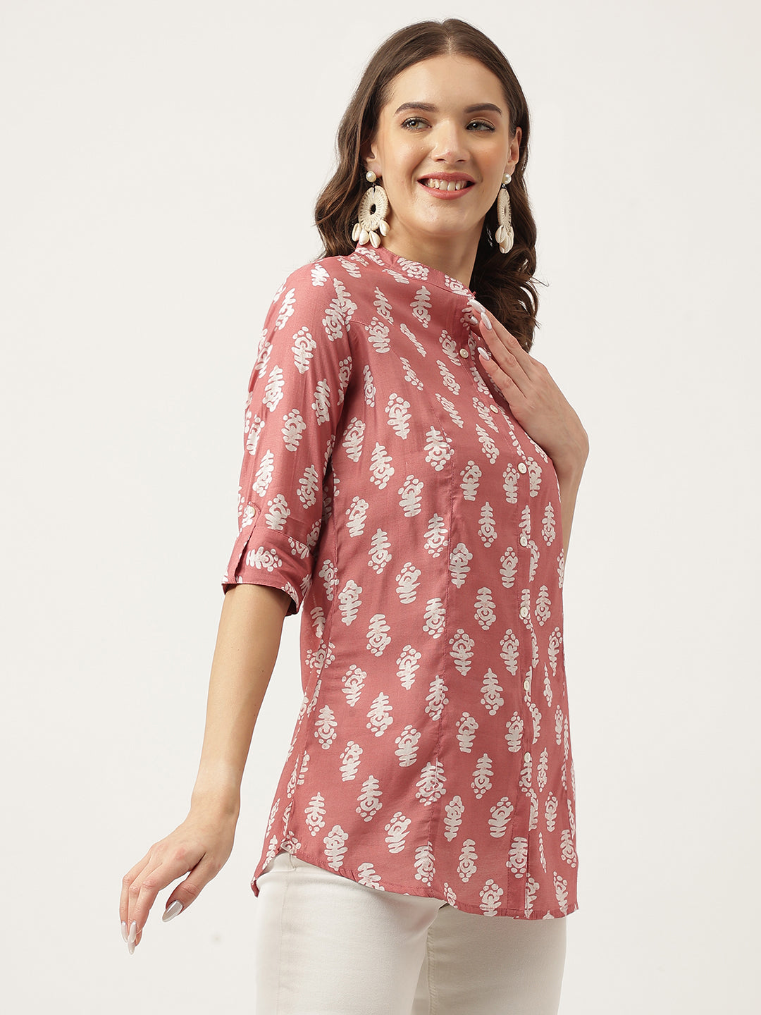 Peach Printed Modal Chanderi Top