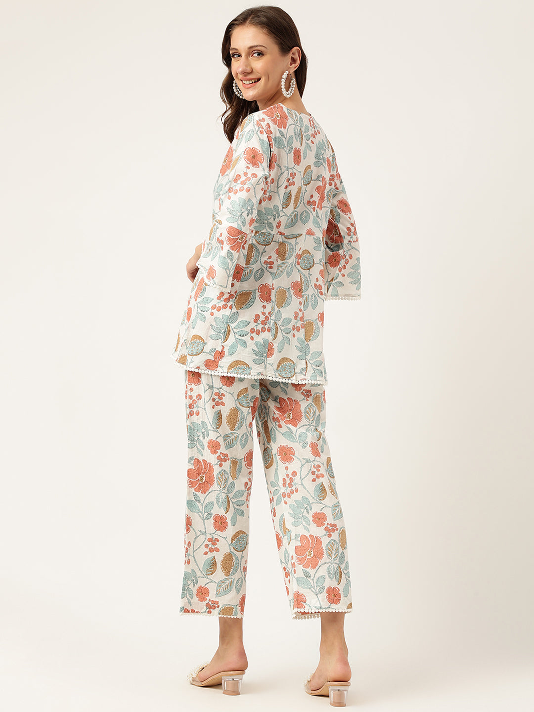 Women Floral Printed Pure Cotton Tunic With Trousers