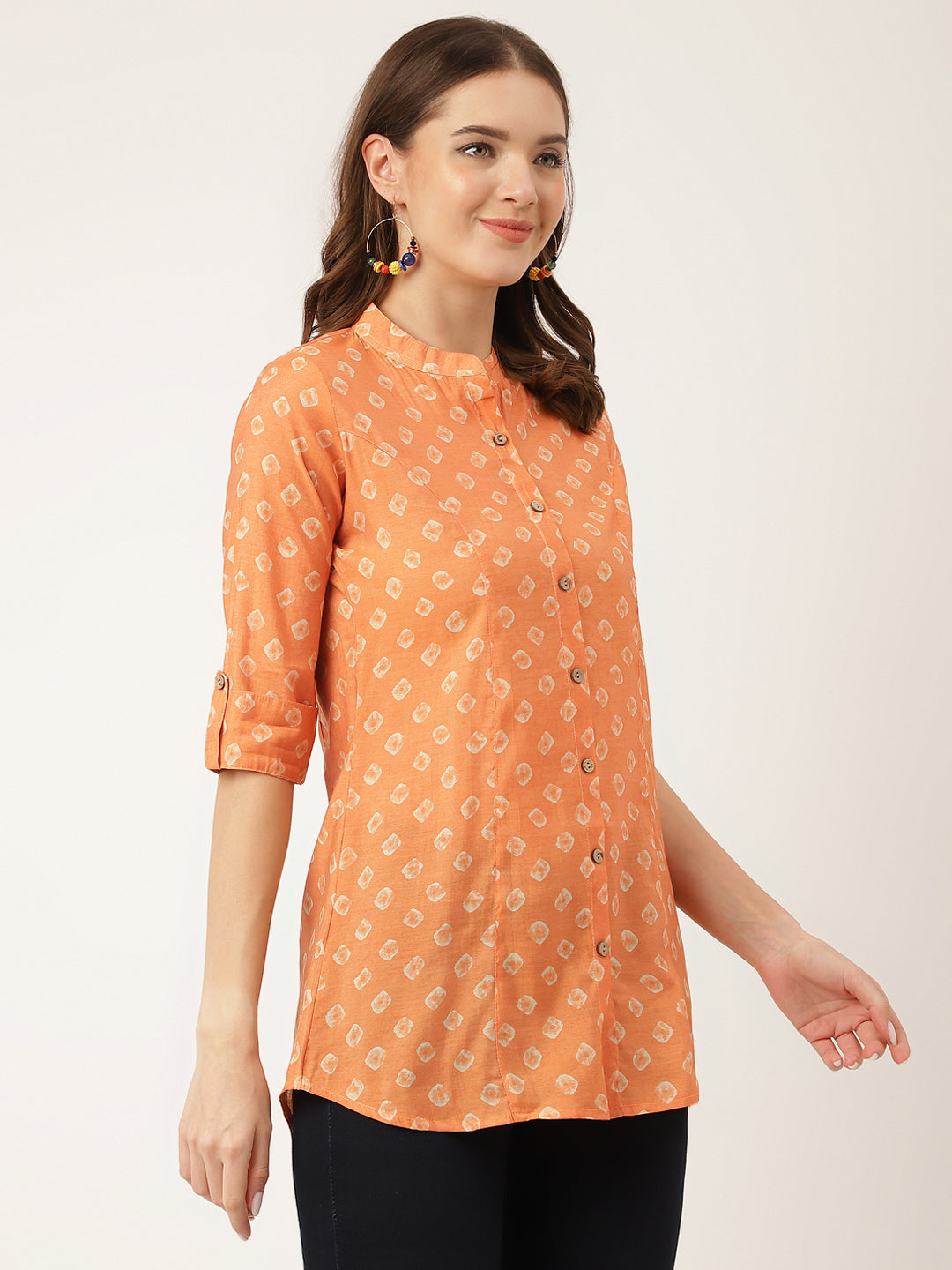 Mustard Printed Chanderi Silk Regular Top