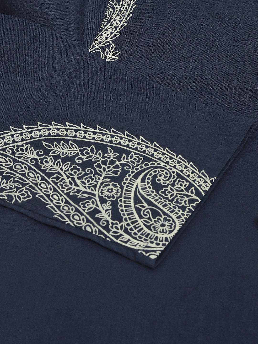 Navy Cotton Paisley Print Kurta Hem Cuffed Pant set