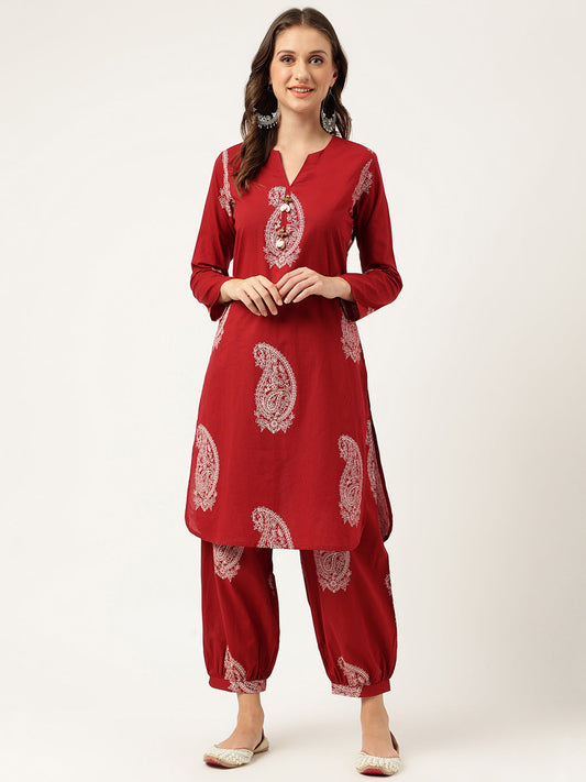 Maroon Paisley Print Cotton Co-ord Set