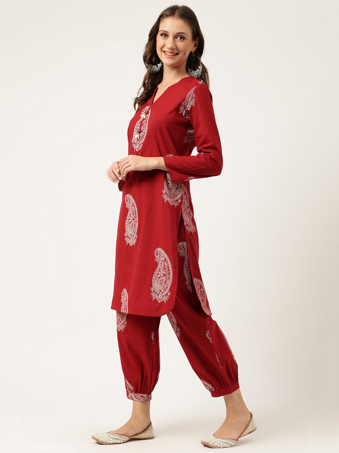 Maroon Paisley Print Cotton Co-ord Set