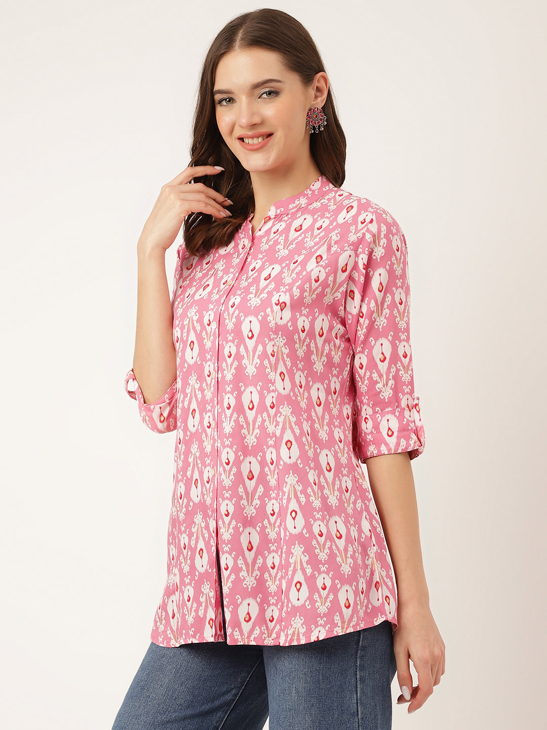 Pink Floral Print Rayon Regular Top