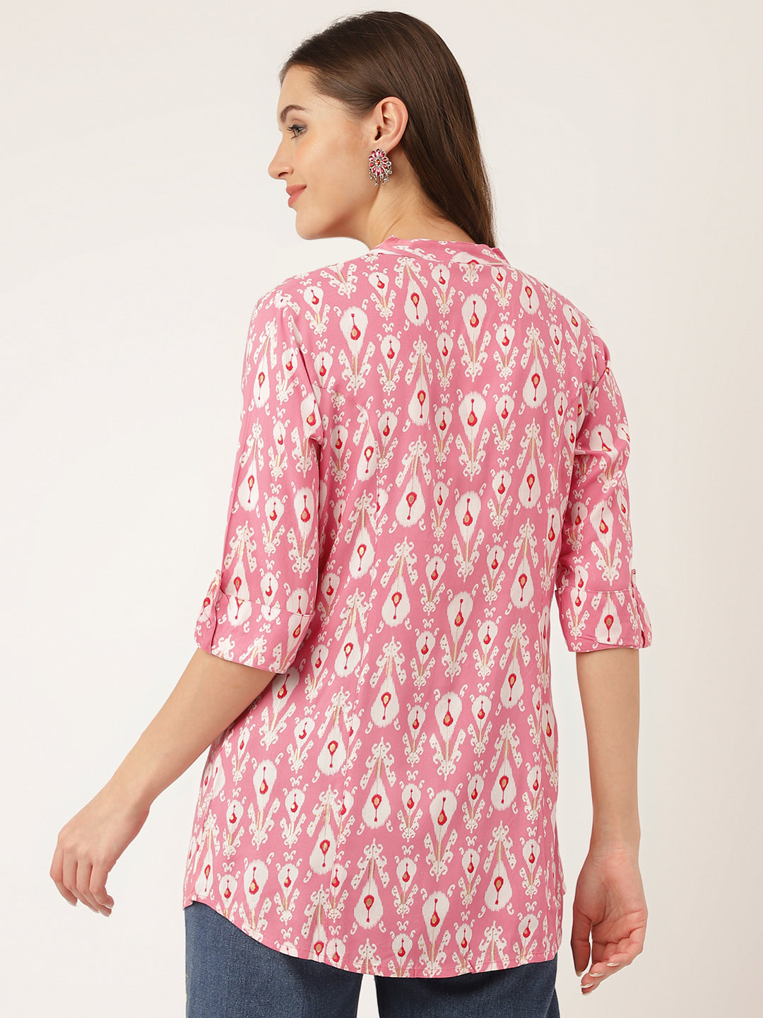 Pink Floral Print Rayon Regular Top