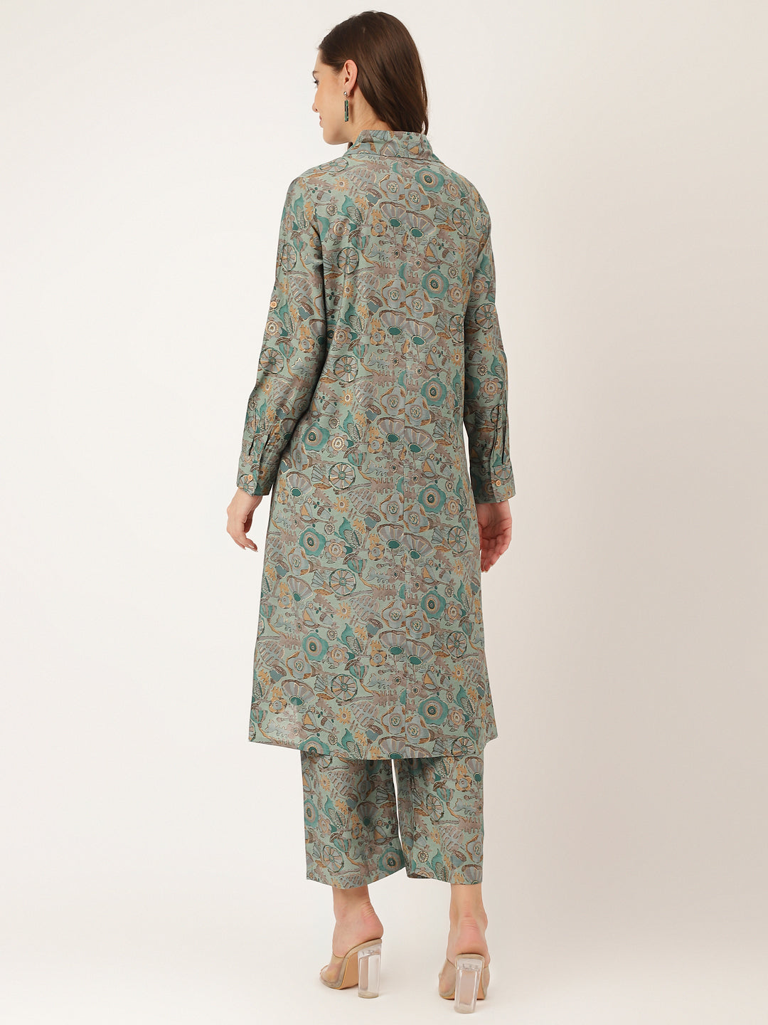 Blue & Green Foil Printed Chanderi  Co-ord Set